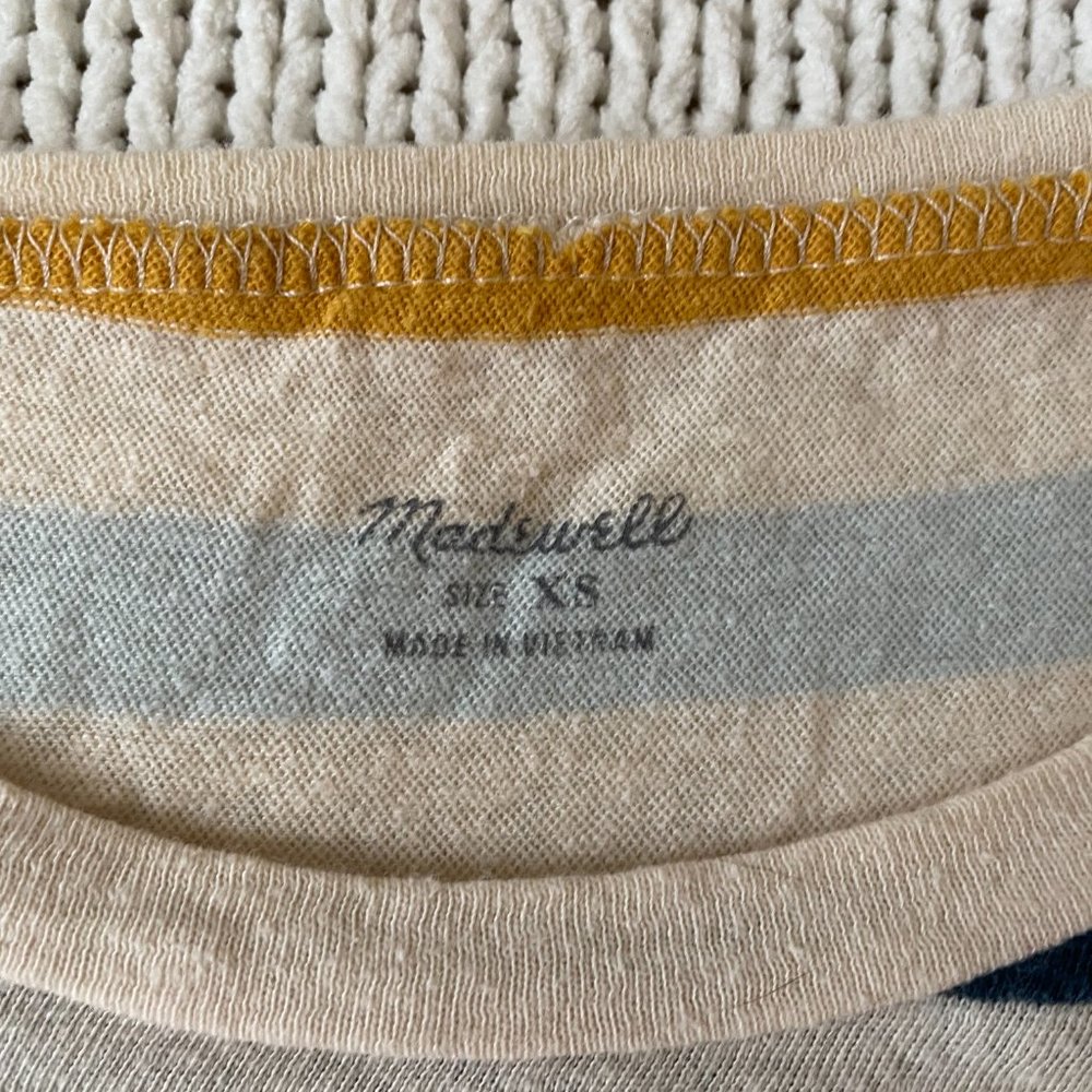 Madewell LoFi Shrunken Striped Whisper Tee T Shirt Navy Mustard Gold size XS - Picture 4 of 9